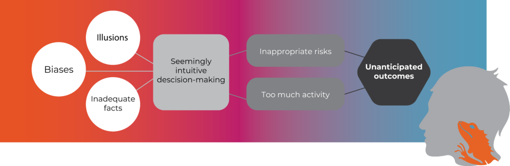 Graphic describing the thought process behind letting your reptilian brain make big life decisions including financial ones.